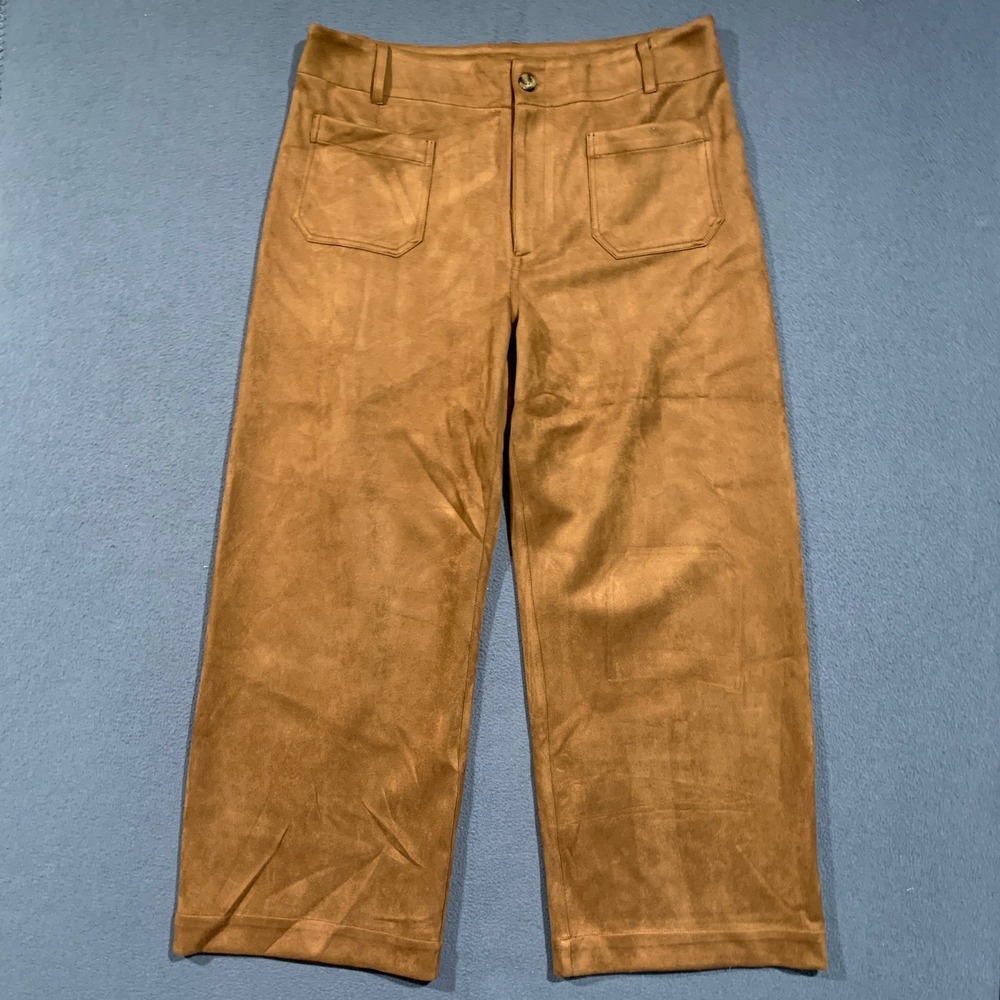 Gibson Latimer Wide Leg Pants Women XL Brown Faux Suede High Rise Cropped Boho